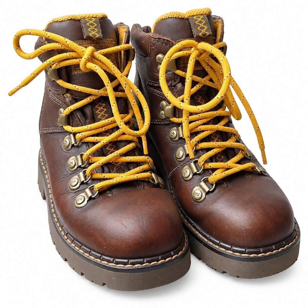 AMERICAN EAGLE 90s Y2K-Era Hiking Boot Sz 7 Brown Leather Chunky Lug Sole Retro